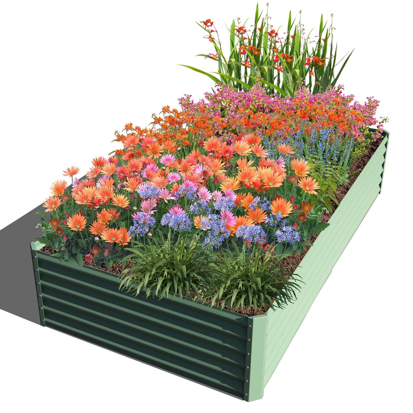 Domi Raised Garden Beds Outdoor, 8x4x1.5Ft Thickening Tall Metal Rectangular Deep Root Box Planter for Vegetables, Flowers, Herbs, and Succulents 1.5" Deep w/ 342 Gallon Capacity - Green