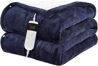 Electric Blanket Heated Throw, Soft Flannel Heating Blanket with 8 Hours Auto Off 10 Fast Heating Levels Machine Washable Sherpa Heated Blanket with Overheating Protection