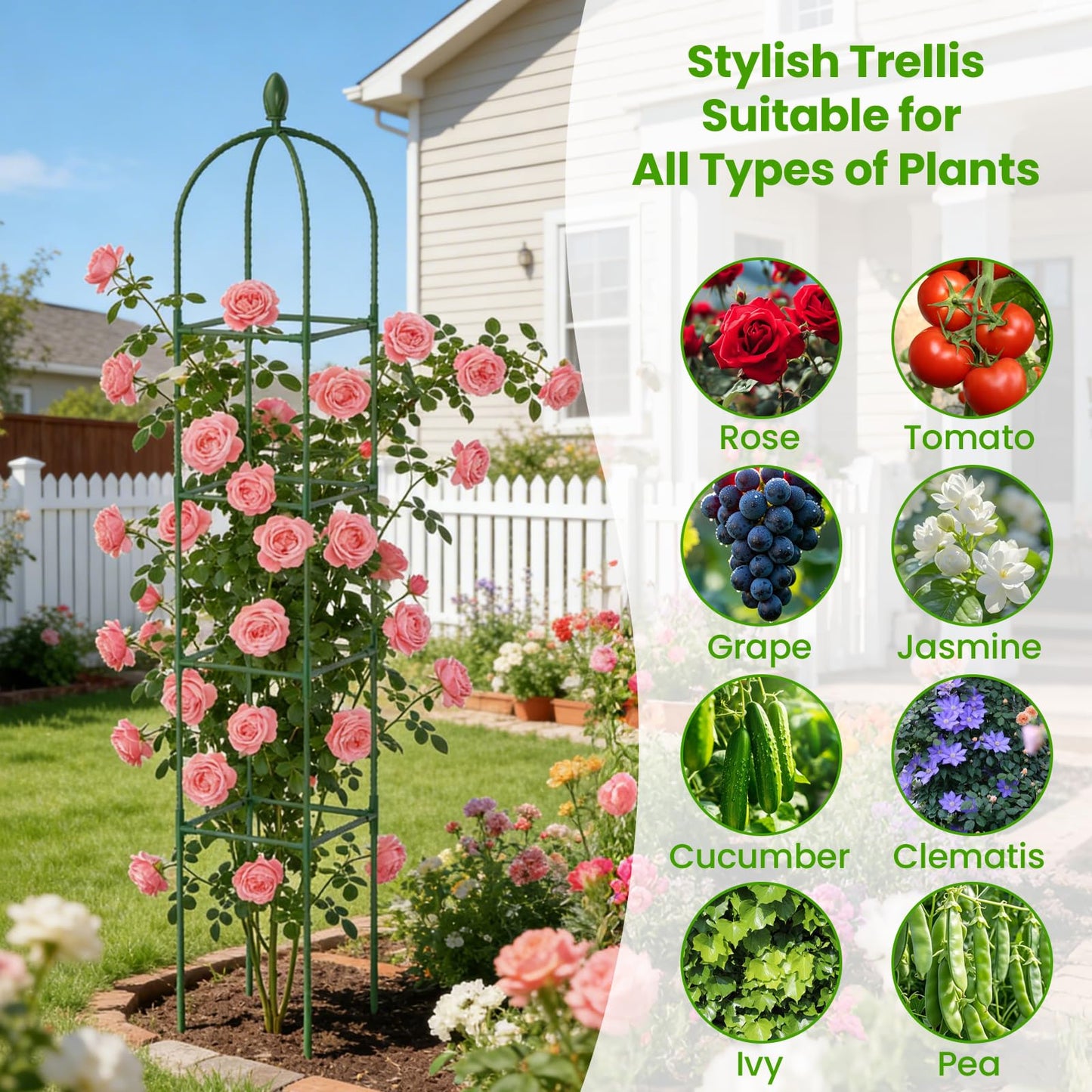 2 Pack Garden Obelisk Trellis for Climbing Plants, 71" Rustproof Metal Tower Plant Support Cages, Rose Trellis for Tomato Potted Flowers Vegetables Vines, Indoor Outdoor Garden Patio