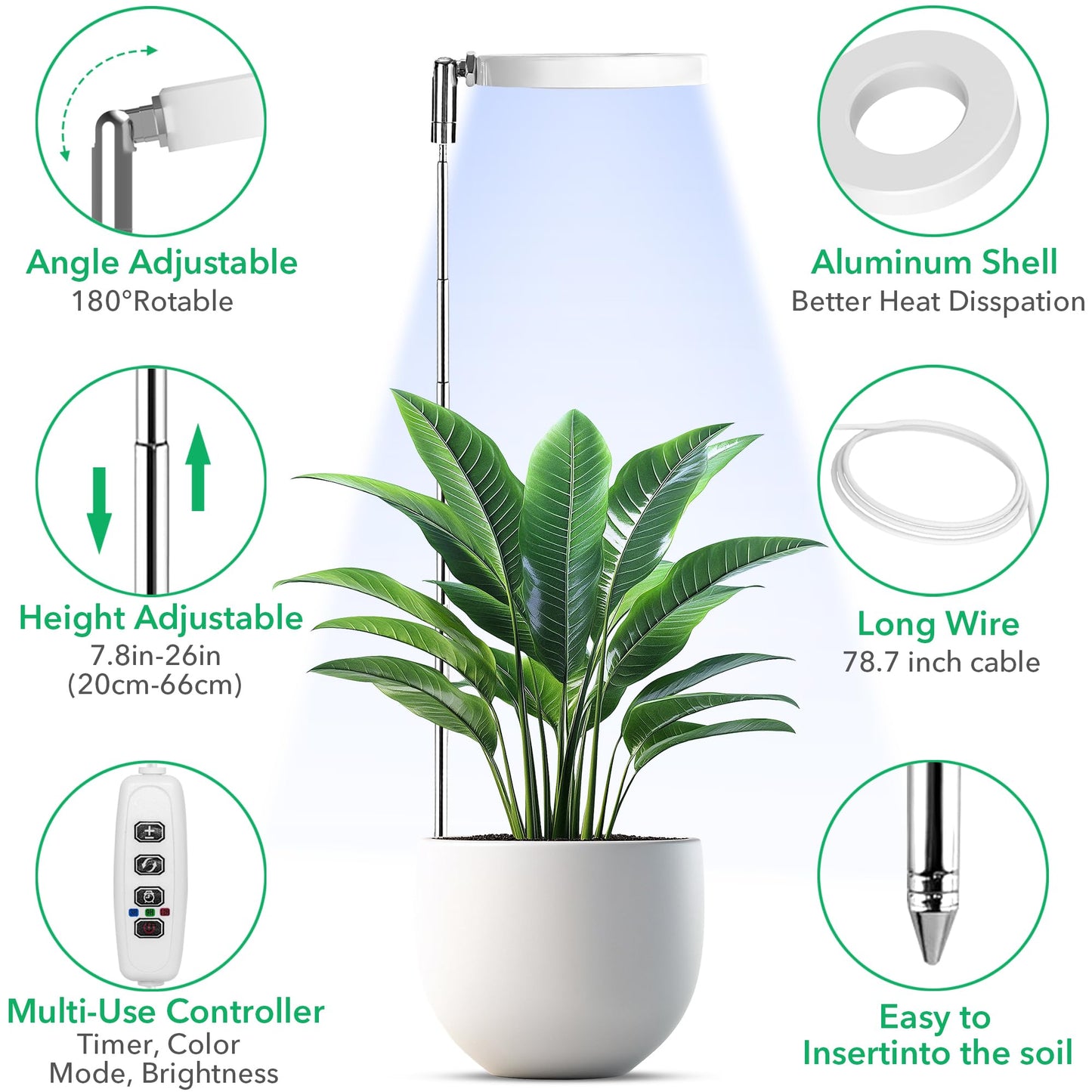 Plants Grow Lights, Full Spectrum LED Plant Lights for Indoor, Height Adjustable Growing Lamps, 3 Optional Spectrums, Auto Timer 3/9/12Hrs, 5 Dimmable Brightness, 2 Pack