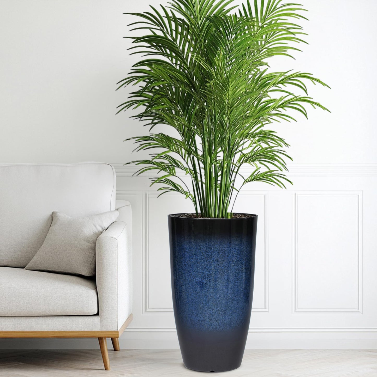 Autodaya 23.8" Large Tall Planters Set of 2 Plant Pot Plastic Flower Pots Outdoor Gradient Cobalt Blue Finish Front Porch Decor Pot Weather-Resistant & Lightweight for Garden, Patio, Deck, Indoor