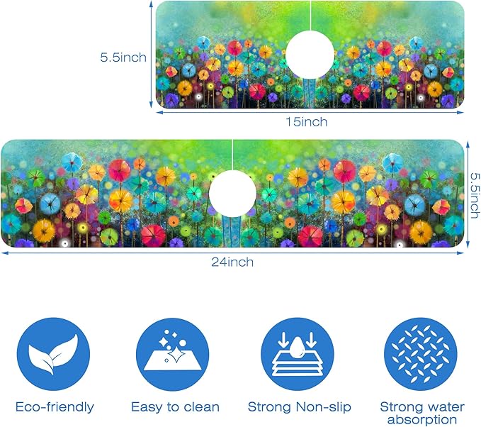 Abstract Blue and Red Flowers Dish Drying Mat