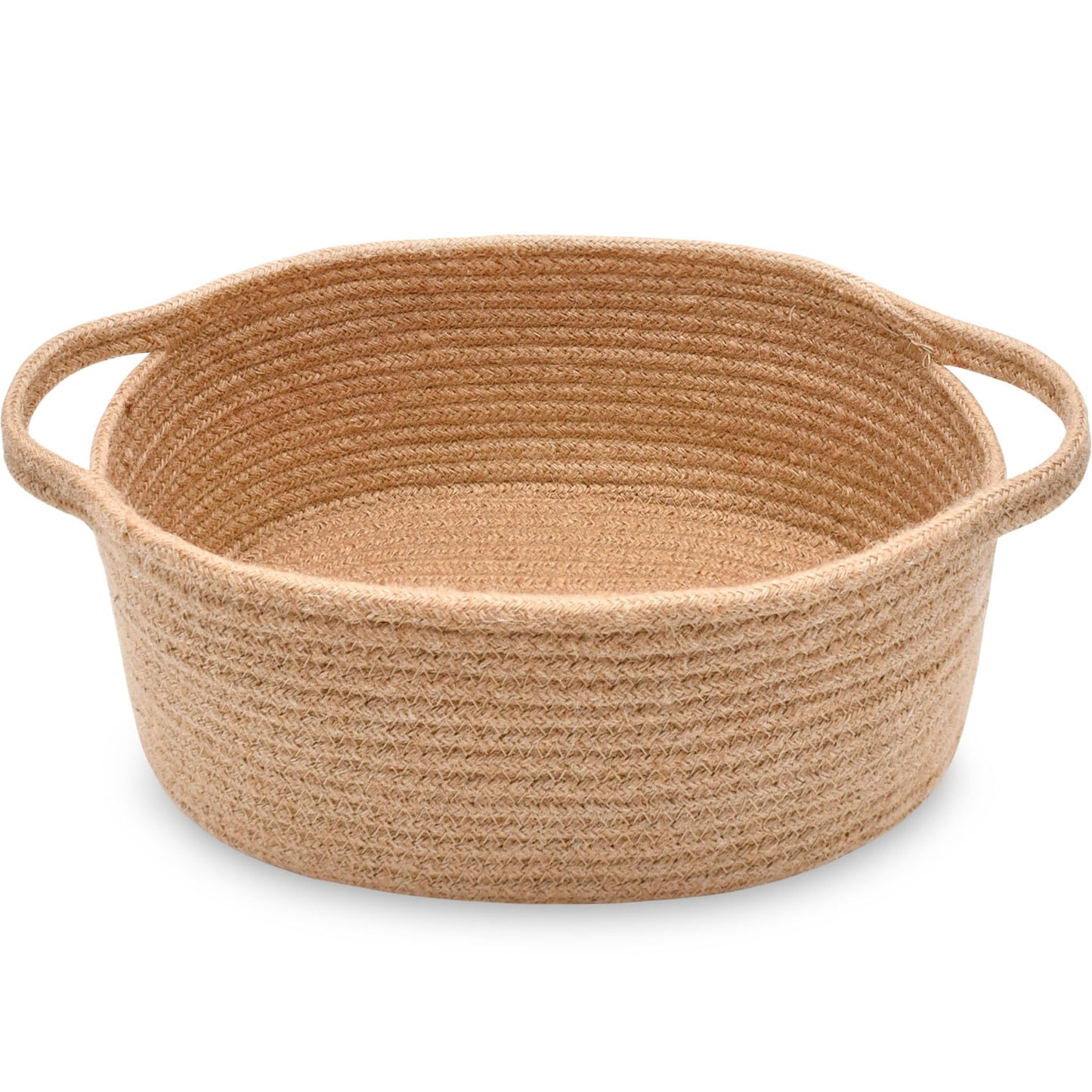 ABenkle Small Basket with Handles, Boho Decorative Rope Woven Dog Cat Toy Storage Bin Shelf Storage Organizer, Easter Christmas Gift Basket, 12"x8"x5"