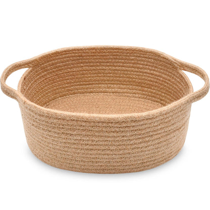 ABenkle Small Basket with Handles, Boho Decorative Rope Woven Dog Cat Toy Storage Bin Shelf Storage Organizer, Easter Christmas Gift Basket, 12"x8"x5"