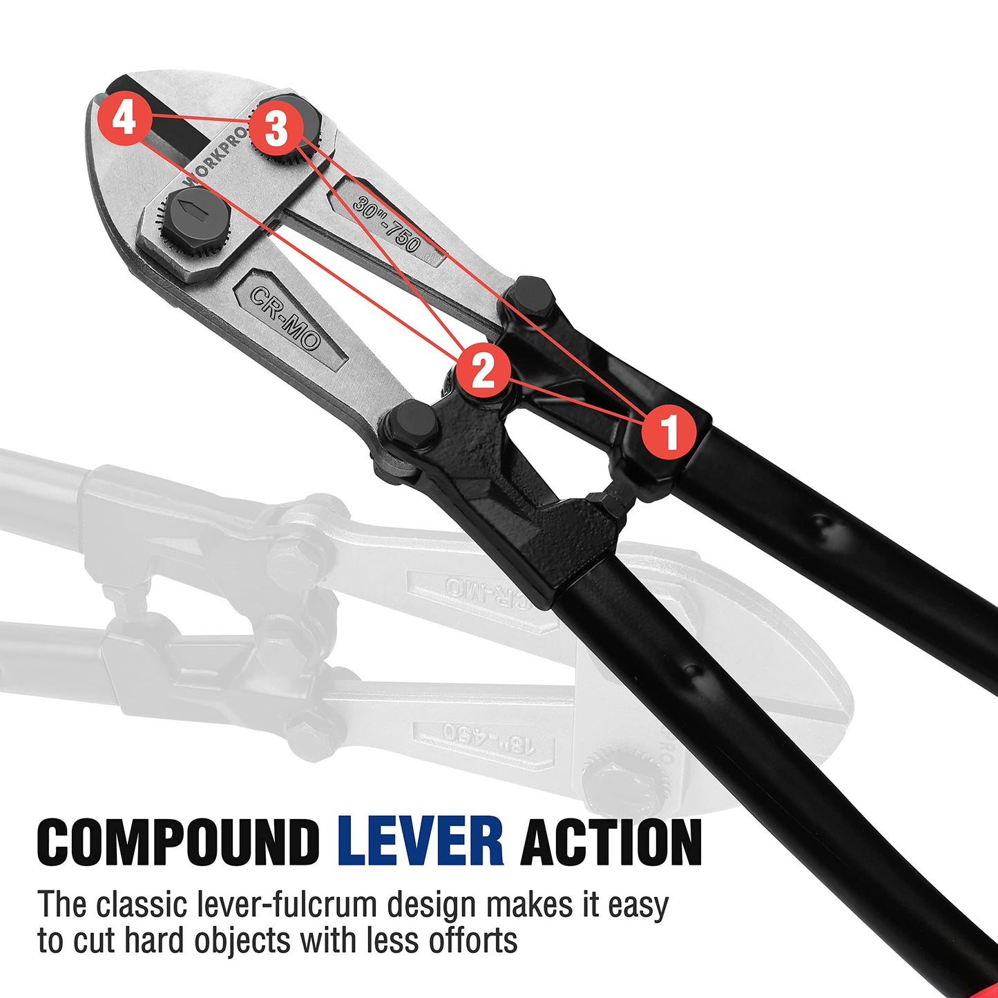 WORKPRO W017007A Bolt Cutter, Bi-Material Handle with Soft Rubber Grip, 30", Chrome Molybdenum Steel Blade