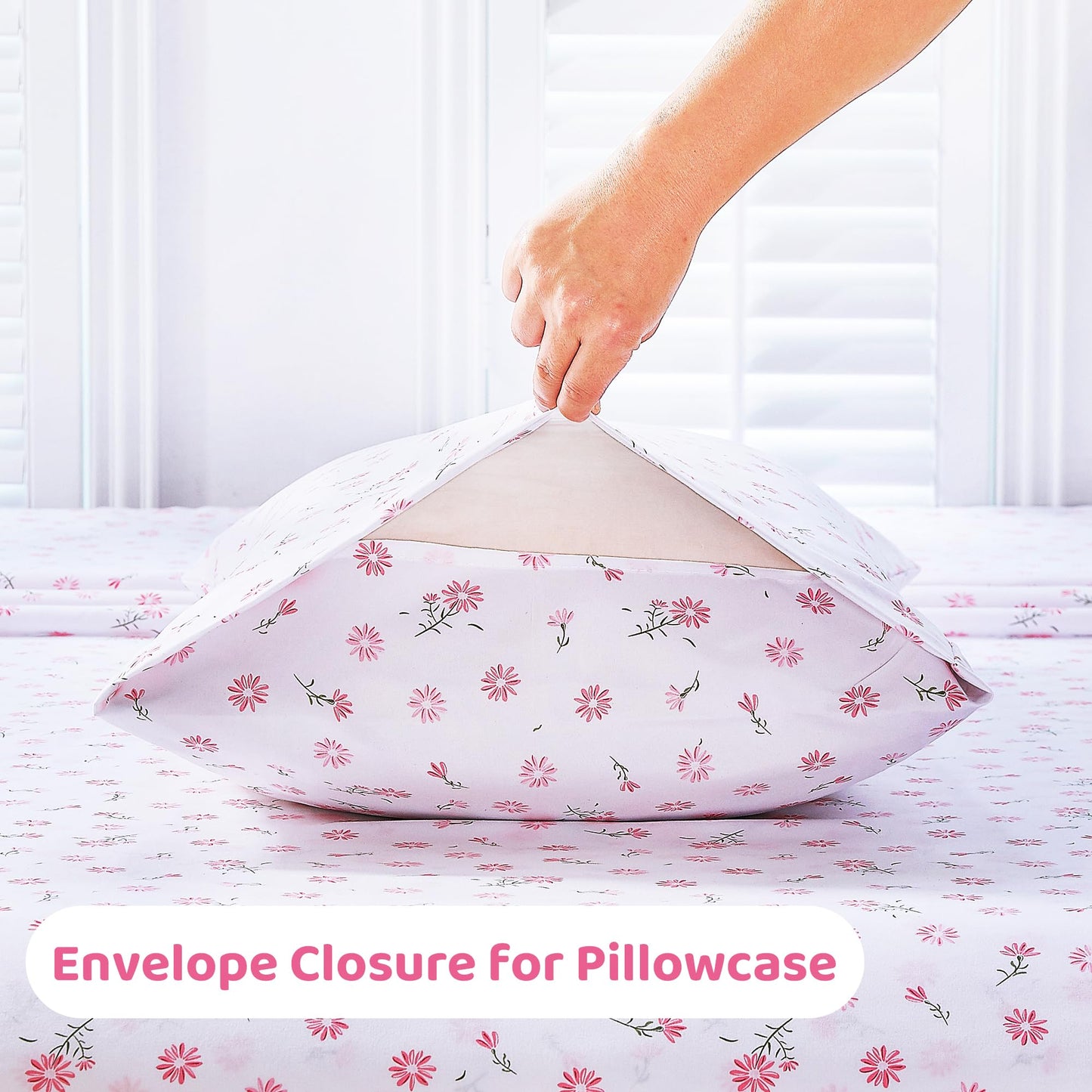 Mooreeke Cozy Vintage Microfiber Printed Floral Twin Sheet Set - Soft & Breathable Pink Daisy Bed Sheets with Extra Deep Pocket - Non-Slip Fitted Design - Daisy Pattern - Twin