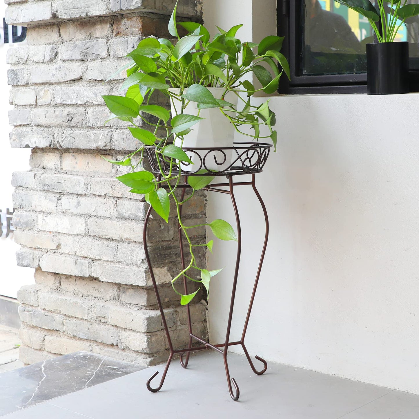 Yimobra Corner Plant Stand for Indoor Outdoor, Heavy Duty Rustproof Metal Flower Stand, 200LB Capacity Plant Holder for Patio Garden Living Room, 12.5 x 23.6 Inches, Bronze