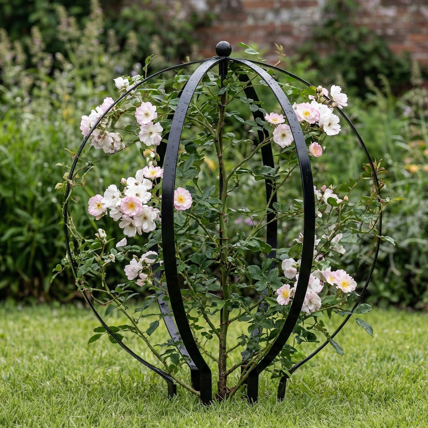HEYTIMI 2 PCS Metal Garden Round Trellis for Climbing Plants, Large Black Powder Coated Obelisk for Roses, Vines, Flowers, Patio Doorway Garden Decor Indoor Outdoor, Easy Assembly (18.5" x 15'')