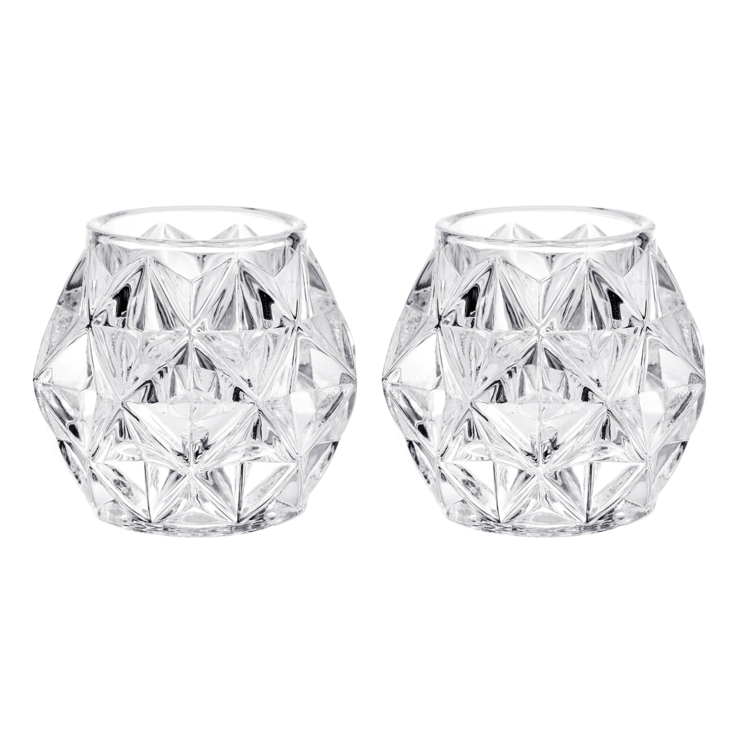AromaWhisper Crystal Glass Taper Tealight & Votive Candle Holders for Weddings, Parties, Christmas, Thanksgiving, and Festive Occasions (Set of 2, Clear, Diamond)