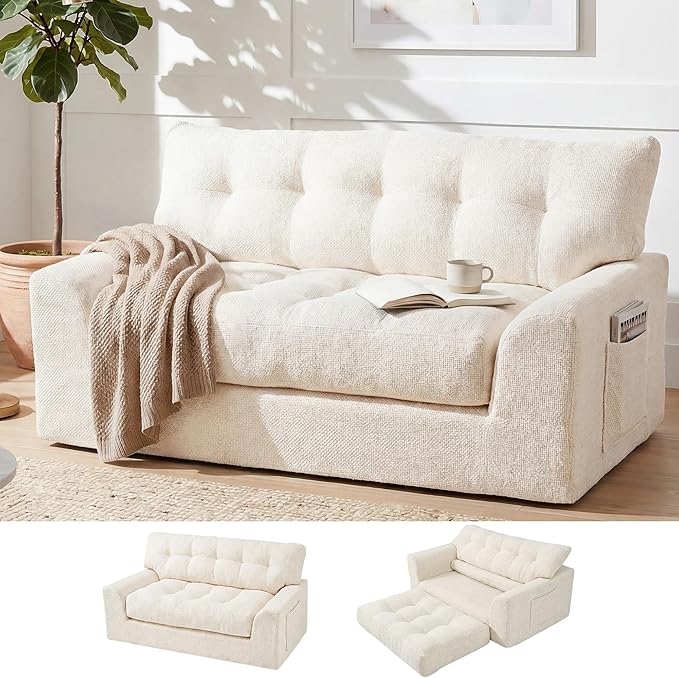 MONVANE 55.5" Convertible Loveseat Sofa, 2-in-1 Boneless Sleeper Sofa Bed Futon