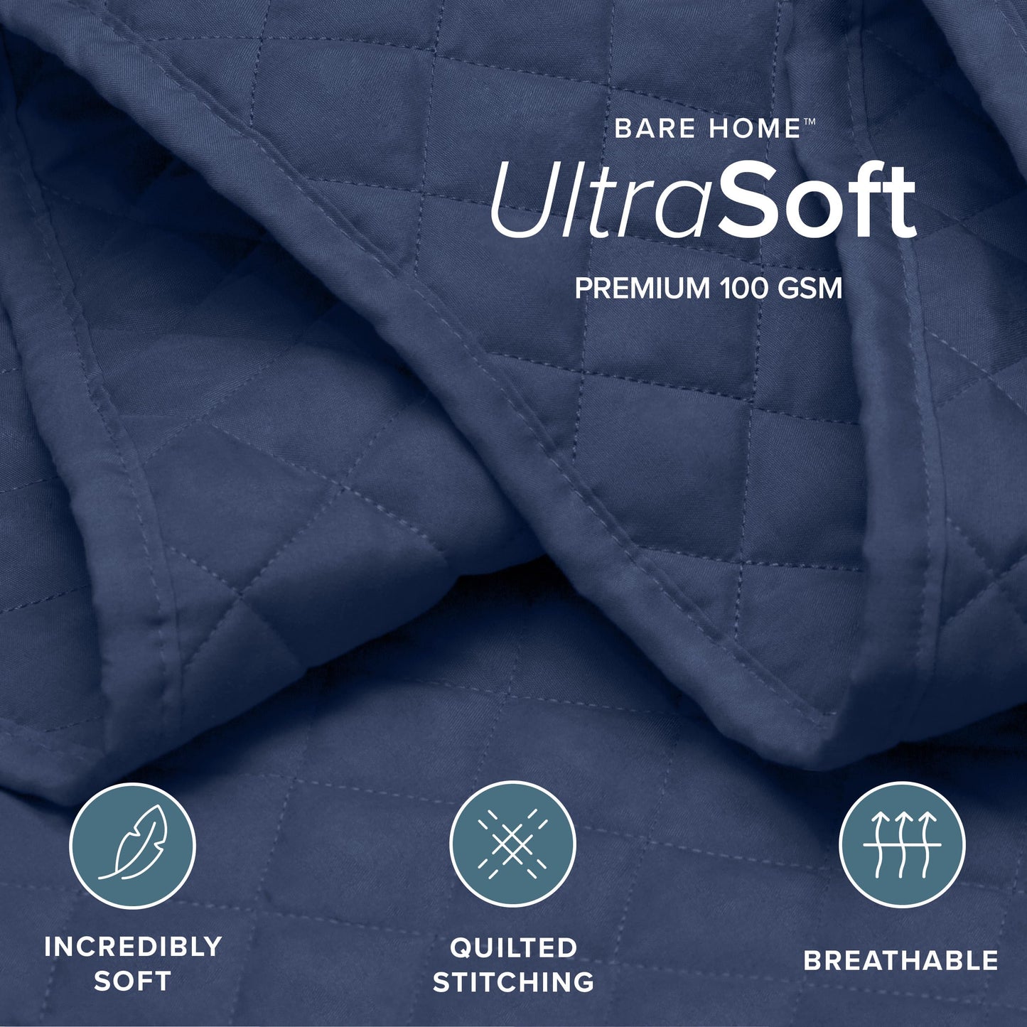 Bare Home Coverlet Set - Twin/Twin Extra Long - Lightweight Bed Decor - Comforter Alternative - All-Season Quilted Bedspread (Twin/Twin XL, Dark Blue)