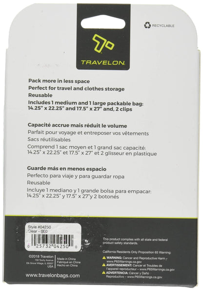Travelon Set of 2 Compression Packing Bags, Clear, 1 Medium/1Large