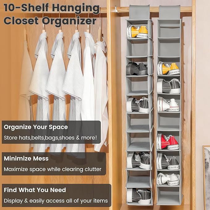 HomeBeyond 10-Shelf Hanging Closet Organizer, and Accessories, Space-Saving