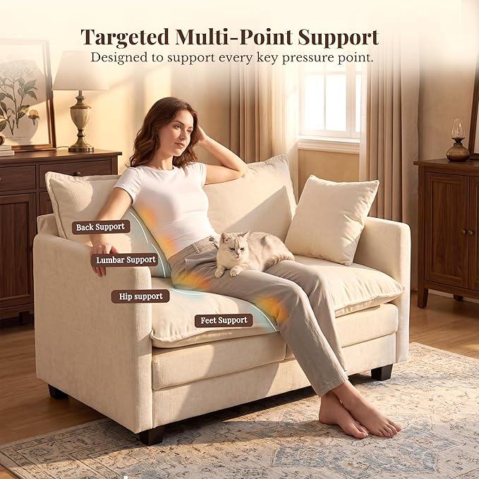Loveseat Sofa with Cloud 3-Layer Cushion & 27" Deep Seat, Modern Small Couch