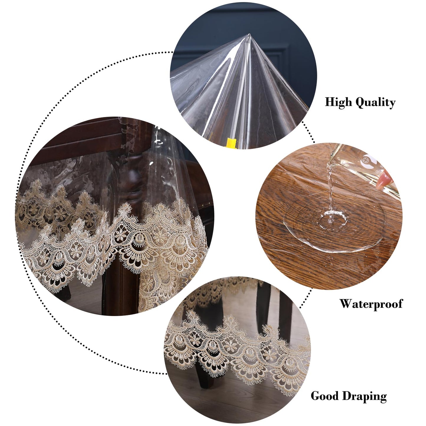 Rakila Clear Plastic Rectangle Tablecloth Vinyl Waterproof Table Cloth Embroidered Lace Edge Transparent Table Cover for Dining Kitchen Outdoor(60 x 86 inch, Coffee Style 3)