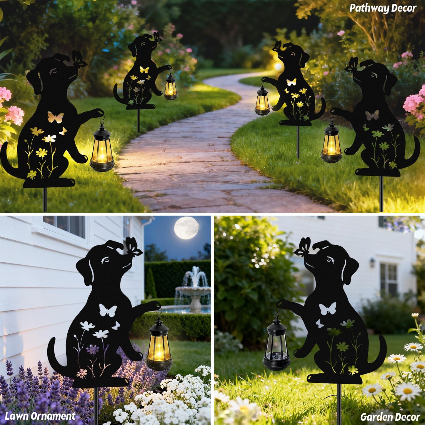 ANGMLN Dog Outdoor Solar Lantern Waterproof, Birthday Gifts for Christmas Women Mom, Solar Hanging Lights Dog Metal Figurine Garden Decor Patio Yard Pathway Backyard Ornaments