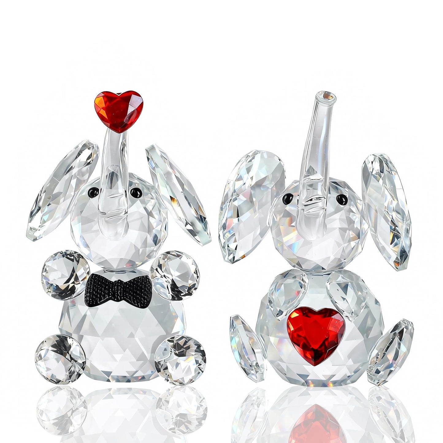 HDCRYSTALGIFTS Set 2 Crystal Elephant Figurines Gift for Women 3.5'' Miniature Glass Animals Collectible Valentine's Day Wedding Anniversary Tabletop Decoration