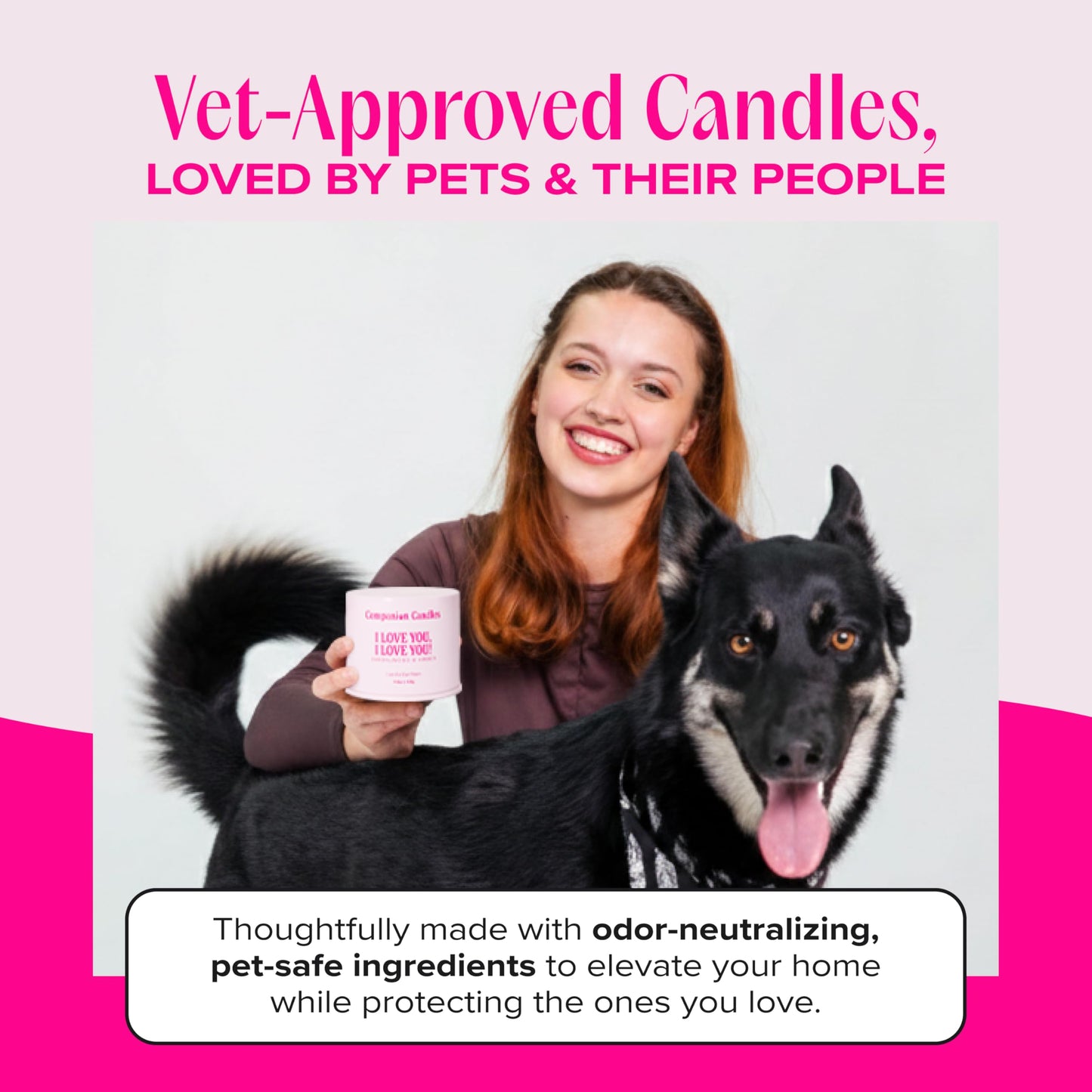 Companion Candles I Love You, I Love You! Pet-Friendly Scented Candle – Sandalwood & Amber Fragrance - Coconut Soy Wax Candle with Wooden Wick, Approx. 50-Hour Burn Time, Made in USA, 11.8 oz