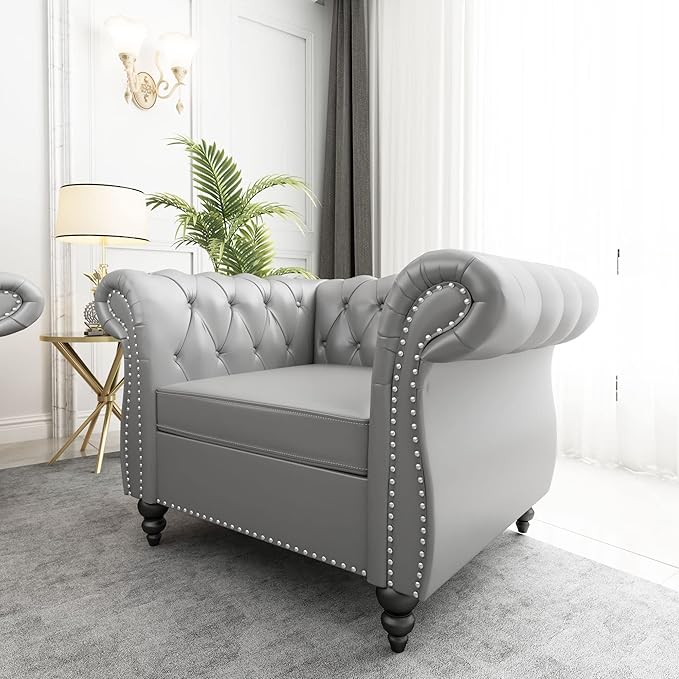 ORRD 2 Piece Living Room Set, Chesterfield Leather Sofa Loveseat Couch Chair