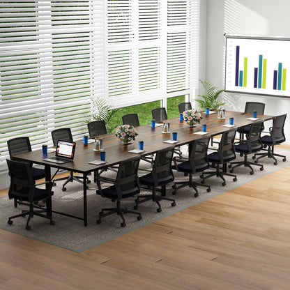 Tangkula 60" Conference Desk Set of 6, Modern Boardroom Desk with Storage Bag, Headphone Hook, Sturdy Metal Frame, Rectangular Seminar Table with Charging Station