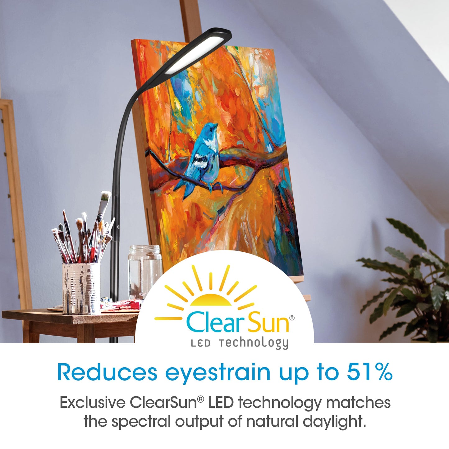 OttLite ClearSun Flex LED Floor Lamp, Touch Activated Controls, Adjustable Neck, Smart Memory Feature, Great for Book Light, Floor Lamps for Living Room, Reading Light, Standing Lamp