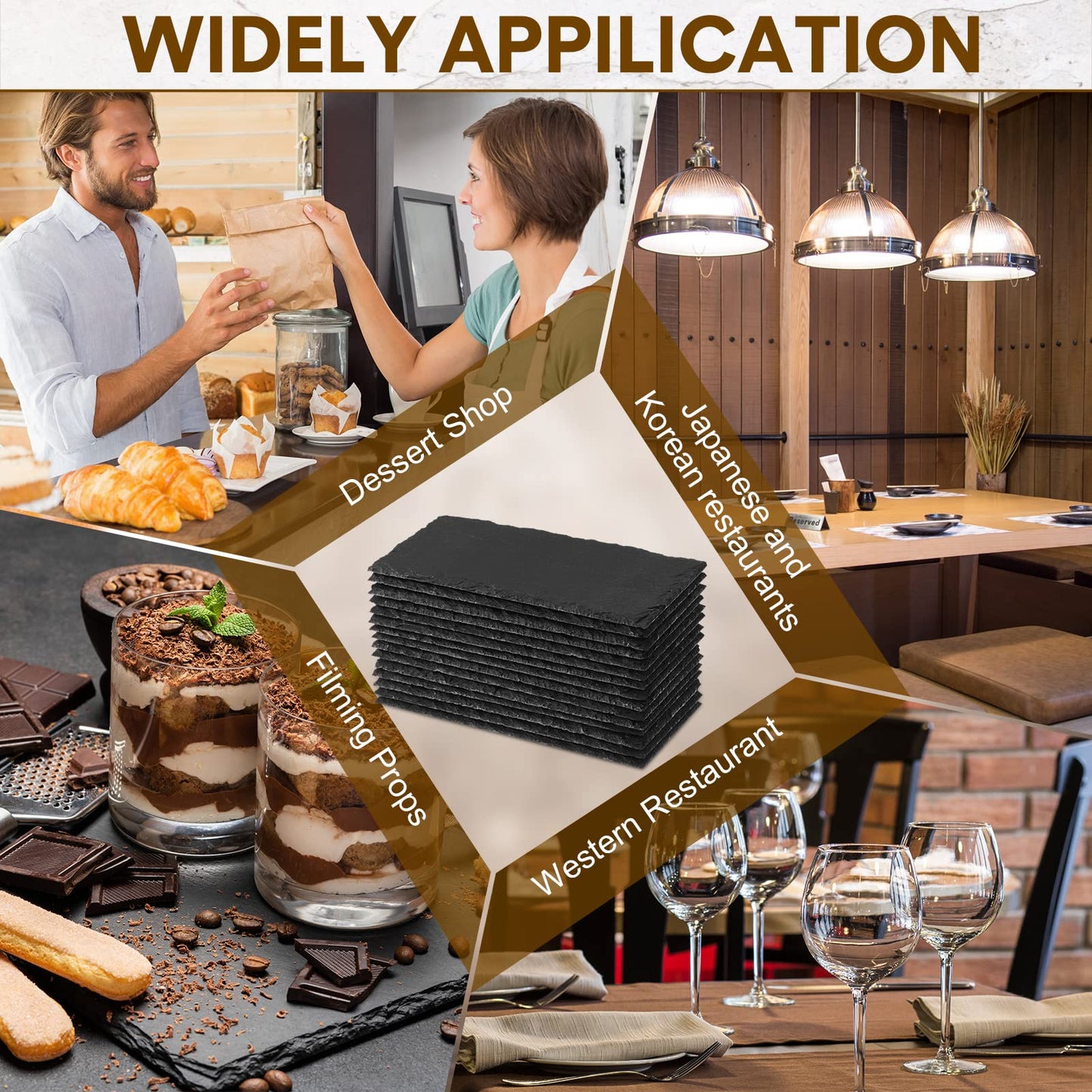 Hoolerry 15 Pcs 8 x 4 Inch Slate Charcuterie Boards Bulk, Mini Slate Cheese Board Black Sushi Platters Individual Stone Serving Tray Plates for Food, Appetizers, Cheese, Meat, Party