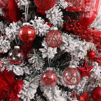 CristBest 30ct Christmas Ball Ornaments-60mm/2.36" Shatterproof Clear Plastic Xmas Balls Baubles Set with Stuffed Delicate Sparkling, Hanging Christmas Tree Decorations (Red)