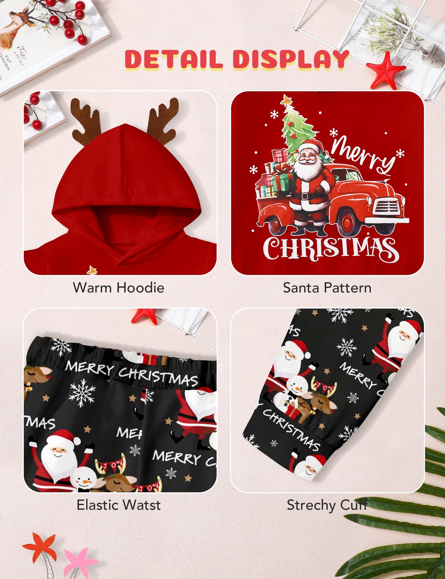 BAVADER Toddler Boy Christmas Outfit 3t 2t Christmas Outfit Boy Long Sleeve Santa Hoodie Pant Sets Toddler Boys Christmas Outfits