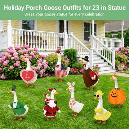 Cidomax 8 Set Holiday Porch Goose Outfits for 23 in Statue, All Seasons Bundle for Valentine St. Patrick Easter Summer Halloween Christmas, Lawn Goose Outfits for Patio Yard Decor