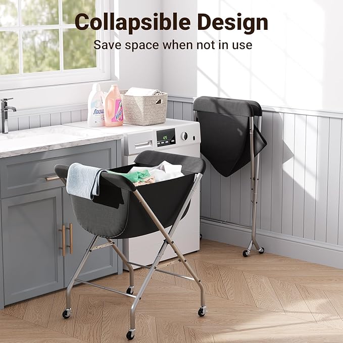 ELYKEN Laundry Cart with Wheels, 33”H Easy Rolling Laundry Hamper with