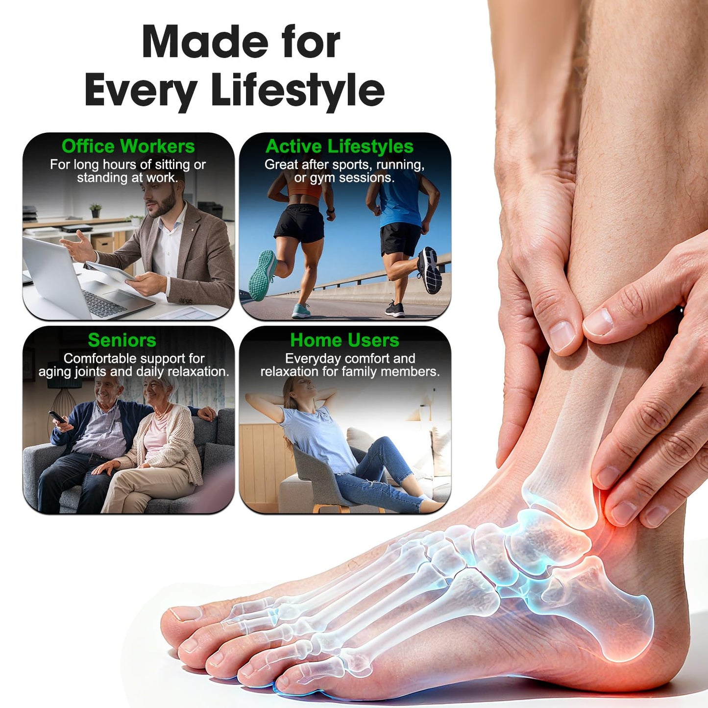 Cordless Ankle Massager for Pain Relief, Heated Foot Massager for Neuropathy, Foot and Ankle Massager with Heat, Ankle Heating Pad with Massage, HSA Eligible FSA, 6 Heats, 3 Massages, Single One