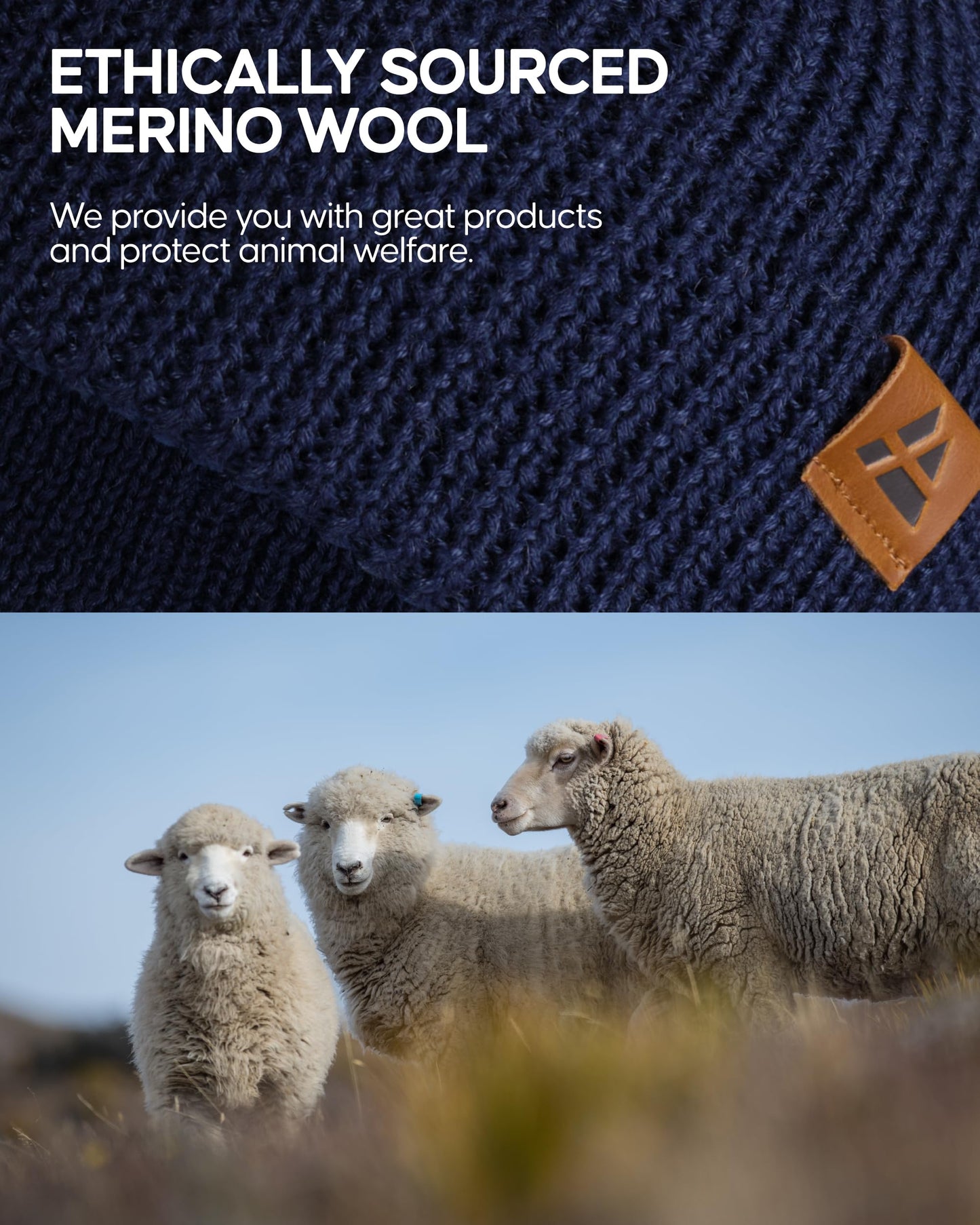 DANISH ENDURANCE Merino Wool Beanie Hat Kids, Warm Fleece Lining, Thermal Autumn Winter Hats for Boys & Girls, Knit, Unisex, Blue, One Size