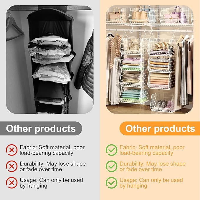 X-cosrack 4 Tier Closet Hanging Organizer, Foldable Closet Shelving