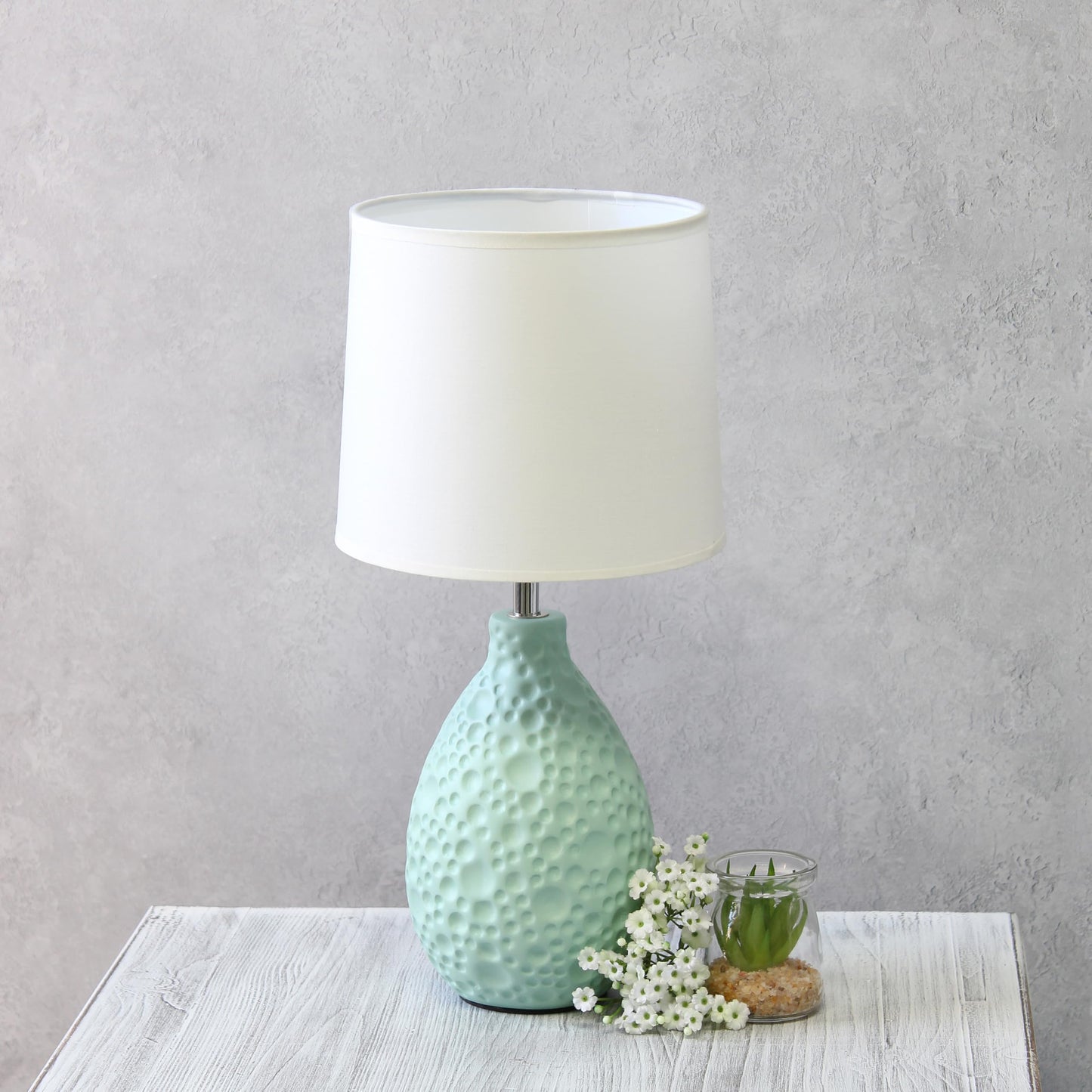 Simple Designs LT2003-BLU-LB 14.17" Textured Stucco Ceramic Oval Table Lamp with LED Bulb, Blue