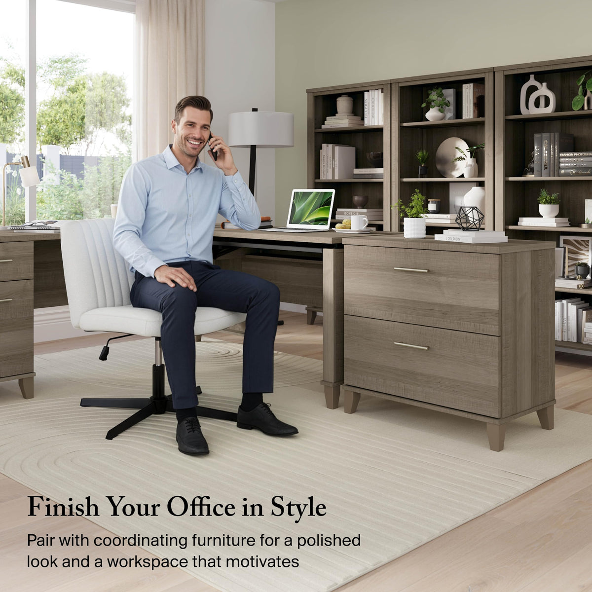 Bush Furniture Somerset 72W 3 Position Sit to Stand L Shaped Desk in Ash Gray