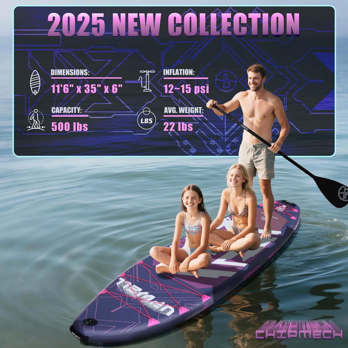 UPWELL 11'6"×35" Extra Wide Inflatable Paddle Board, Stand Up Paddle Board with Kayak Seat, Sup Paddle Boards for Adults, Chipmech Purple