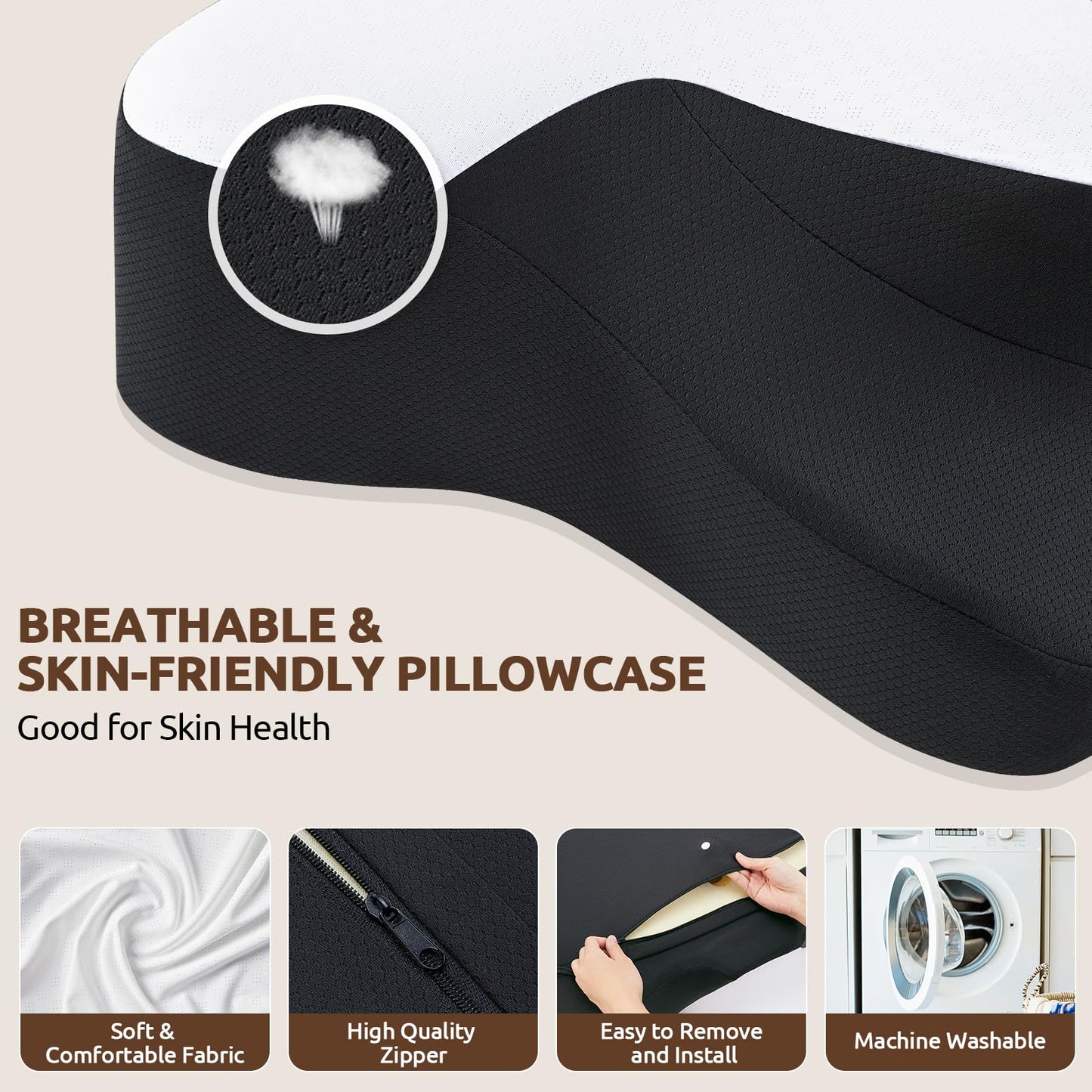 DONAMA Cervical Neck Pillow for Pain Relief,Odorless Contour Memory Foam Pillows with Cooling Pillowcase Cozy Sleeping, Orthopedic Ergonomic Bed Pillows for Side Back Stomach Sleepers