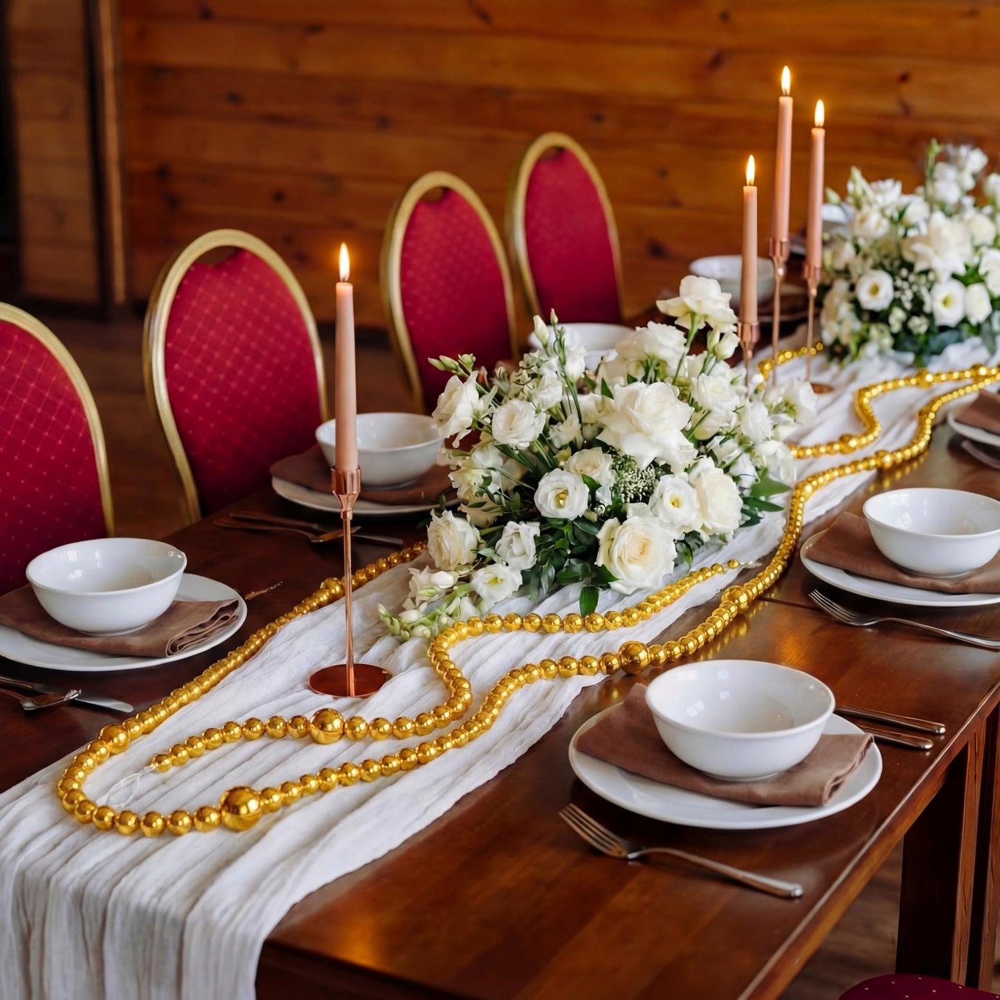 Yalikop 11.8 ft Gold Faux Pearl Beads Garland for Wedding Pearl Garland Strand Chain Wedding Decoration for Floral Centerpieces Bridesmaid Party Favor Mantel Fireplace Stairs