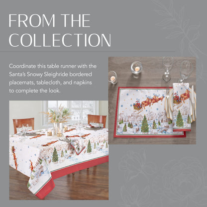 Elrene Home Fashions Santa Snowy Sleighride Holiday Fabric Table/Console Runner, 13 Inches x 70 Inches