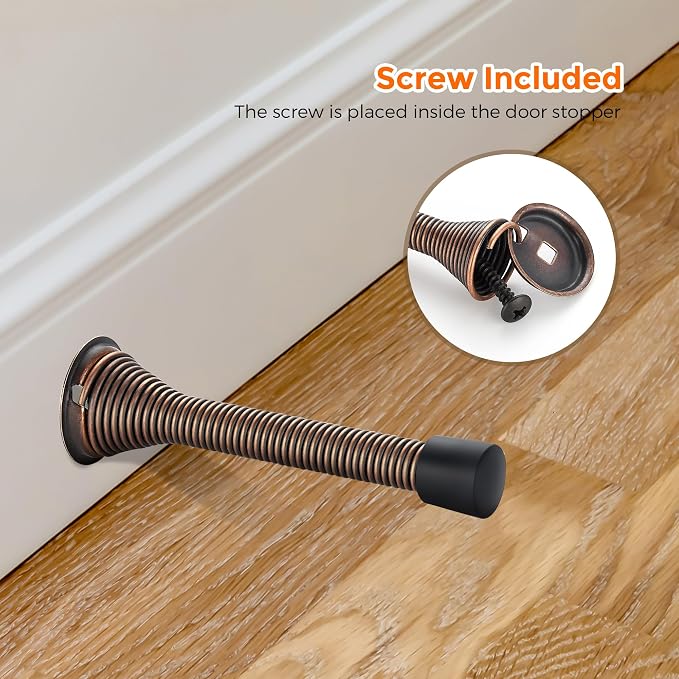 Ravinte Door Stoppers, 24 Pack Spring Door Stops with Rubber Bumper, Oil Rubbed Bronze Door Stoppers for Bottom of Door