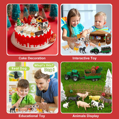 BUYGER Farm Animals Figures Set, Different Size with Tractor Trailer Vehicle Toy, Assemble Fence Farm House Barn Playset Gifts for 3 4 5 Year Olds Kids Toddler