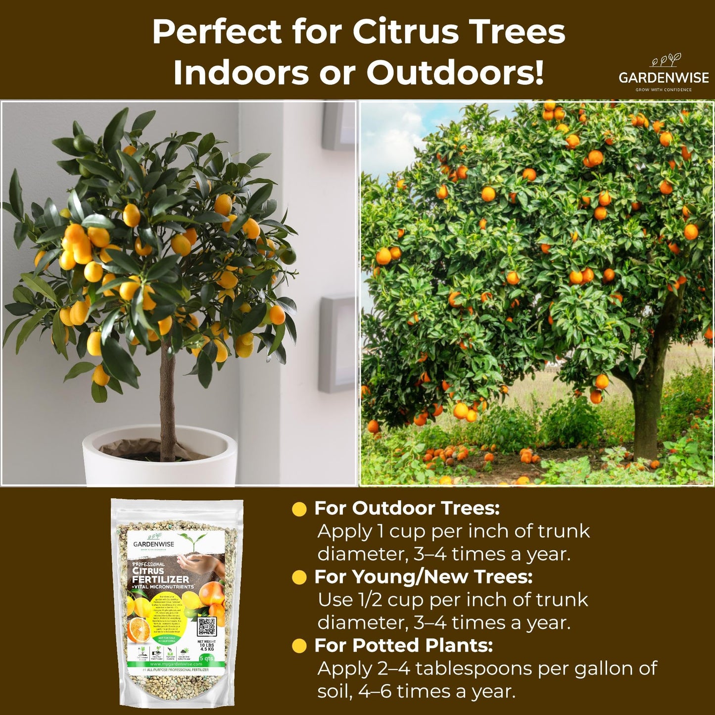 GARDENWISE Professional Citrus Fertilizer + Vital Micronutrients; Perfect Balanced NPK for All Citrus; for Indoor and Outdoor Plants; Orange, Lime, Avocado and Lemon Tree Fertilizer (1/2 Quart)
