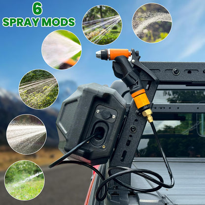 Just-V 7-Gallon Water Tank with Camping Shower for Off-Road Vehicles, Pick-up Trucks,SUV,Outdoor Activities Water Supply Construction Black Roof Rack Mount