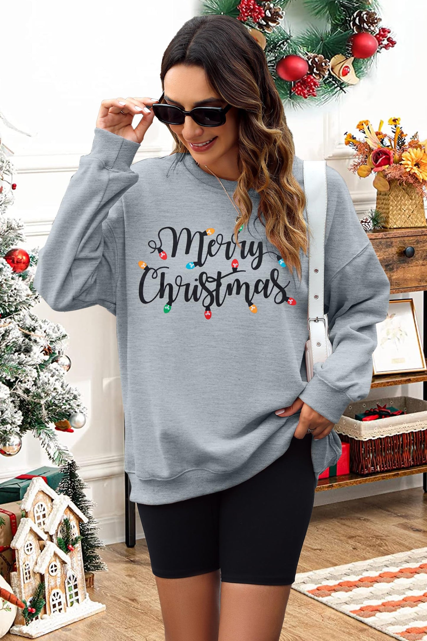 SUPEYA Merry Christmas Sweatshirt Women Christmas Sequin Tops Hoodie Christmas Party Pullover with Pockets
