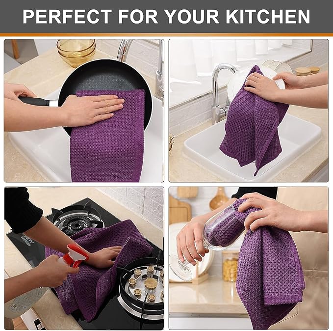 Kitinjoy 100% Cotton Waffle Weave Kitchen Hand Towels