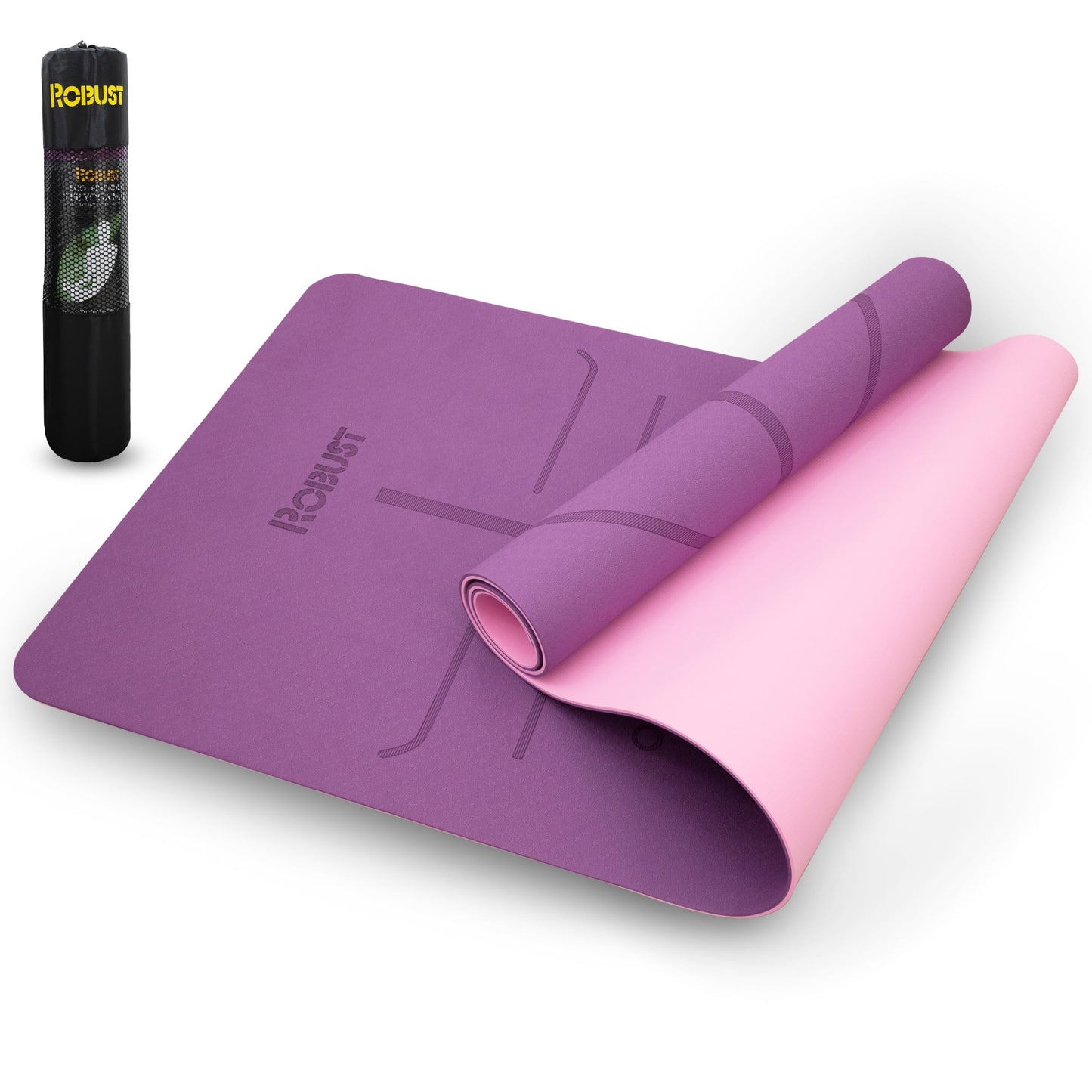Robust Non-Slip Yoga Mat with Strap, 1/4" Thick TPE Eco-Friendly Workout Mat for Yoga with Position Lines and Texture Surface, Gym Mat for Women, Men, Pilates and Exercises Anti-Tear Sweat-Proof Exercise Mat
