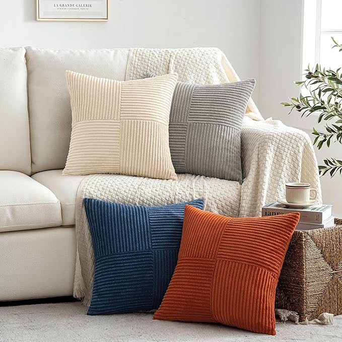MIULEE Blue Rust Throw Pillow Covers 18x18 Inch Set of 4 Boho Farmhouse Cushion