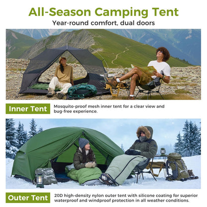 ATEPA Voyage 1 Person Backpacking Tent, Ultralight 20D SilNylon 4 Season Tent, 4000mm Waterproof Freestanding Camping Tent with Dual Doors & Expandable Vestibule for Hiking Bikepacking Mountaineering