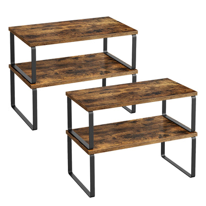 SONGMICS Cabinet Organizer Shelf, Set of 4 Kitchen Counter Shelves, Kitchen Storage, Spice Rack, Stackable, Expandable, Metal and Engineered Wood, Cloud White and Natural Beige UKCS010N01
