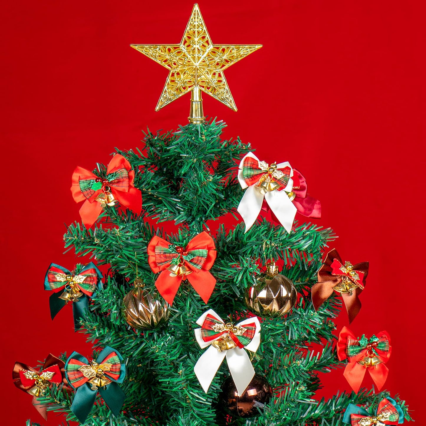 Voeveca 20 Pack Christmas Bows, Bowknot Wreath Bow with Jingle Bells for Christmas Garland Tree, Crafts, Wrapping, Wreath Xmas Hanging Ornaments Decor (20, Green)